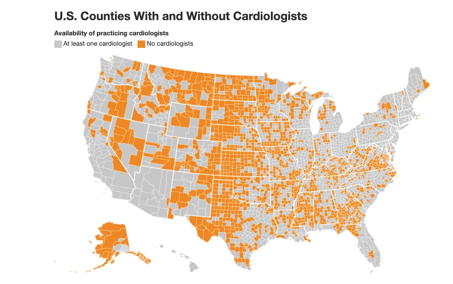 Cardiology Deserts: Nearly Half of U.S. Counties Lack Cardiologists