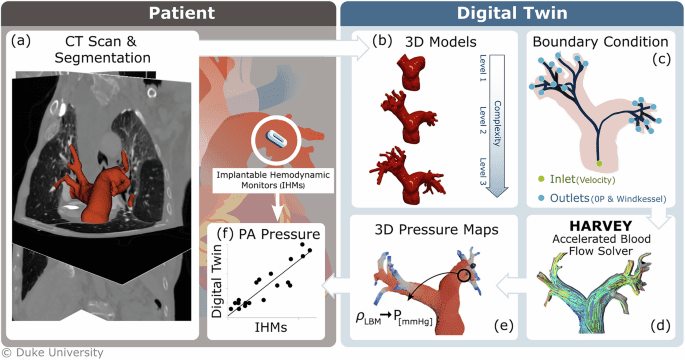 Digital twins for noninvasively measuring predictive markers of right heart failure